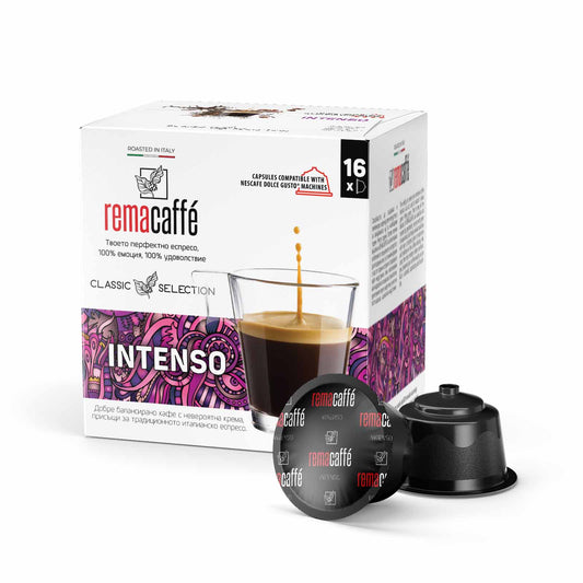 Capsule REMACAFFE Intenso, 16 buc., compatibile cu aparatele de cafea Nescafe Dolce Gusto