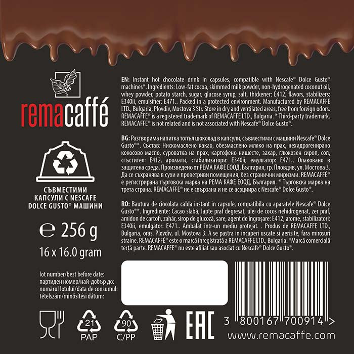REMACAFÉ capsule de alune, 16 buc., compatibile cu aparatele de cafea Nescafe Dolce Gusto