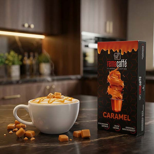 Capsule REMACAFFÉ CARAMEL, 10 buc., pentru aparate de cafea NESPRESSO