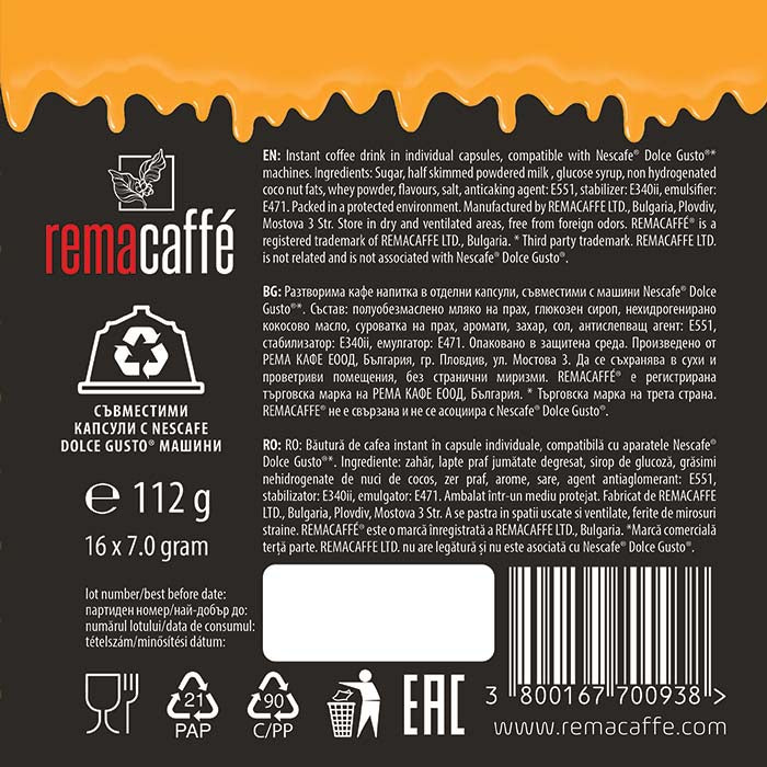 REMACAFÉ capsule de alune, 16 buc., compatibile cu aparatele de cafea Nescafe Dolce Gusto