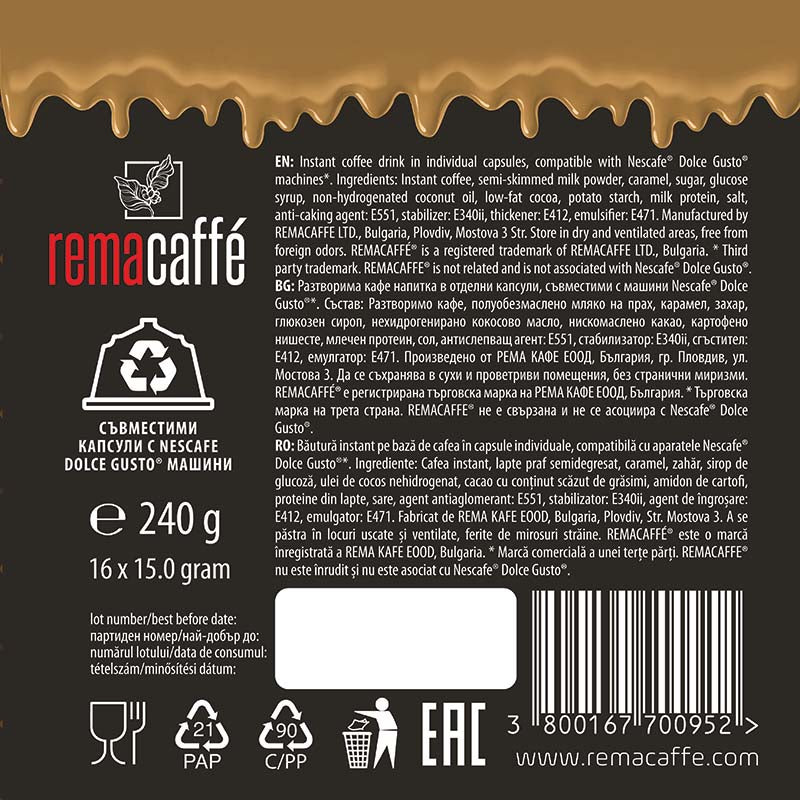 REMACAFÉ capsule de alune, 16 buc., compatibile cu aparatele de cafea Nescafe Dolce Gusto